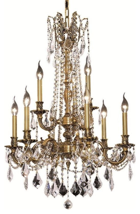 Elegant Rosalia Dining Room Light, French Gold Finish With Royal Cut Crystal