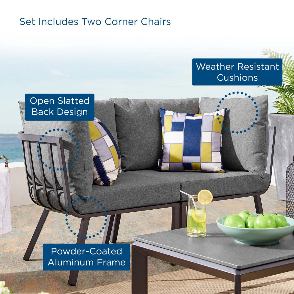 Lounge Loveseat Sofa, Aluminum, Metal, Gray, Modern, Outdoor Patio Cafe