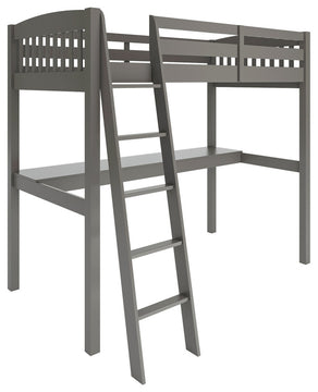 Gray Solid Wood Twin Size Loft Bed With Desk and Storage