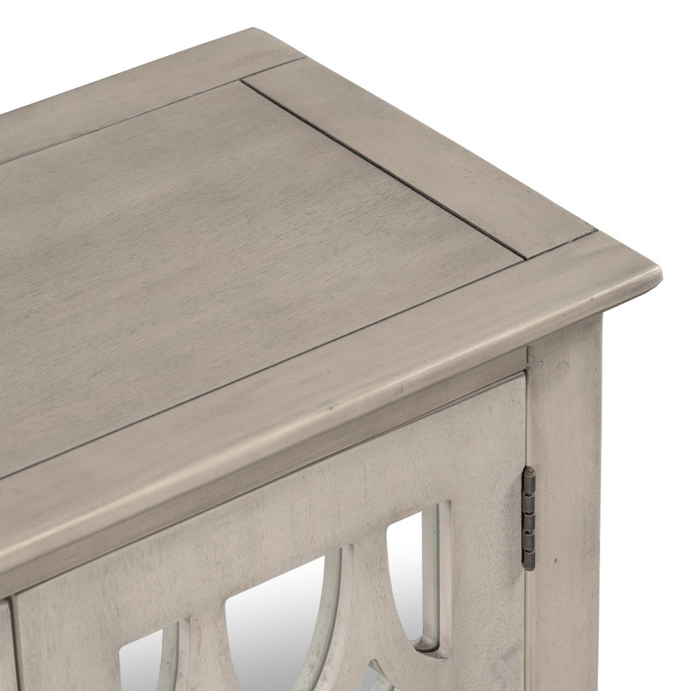 Wood Double Decorative Mirror Door Accent Cabinet, Grey, 30" X 14"