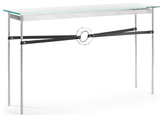 Equus Console Table, Sterling Finish - Sterling Accents - Black Leather Strap