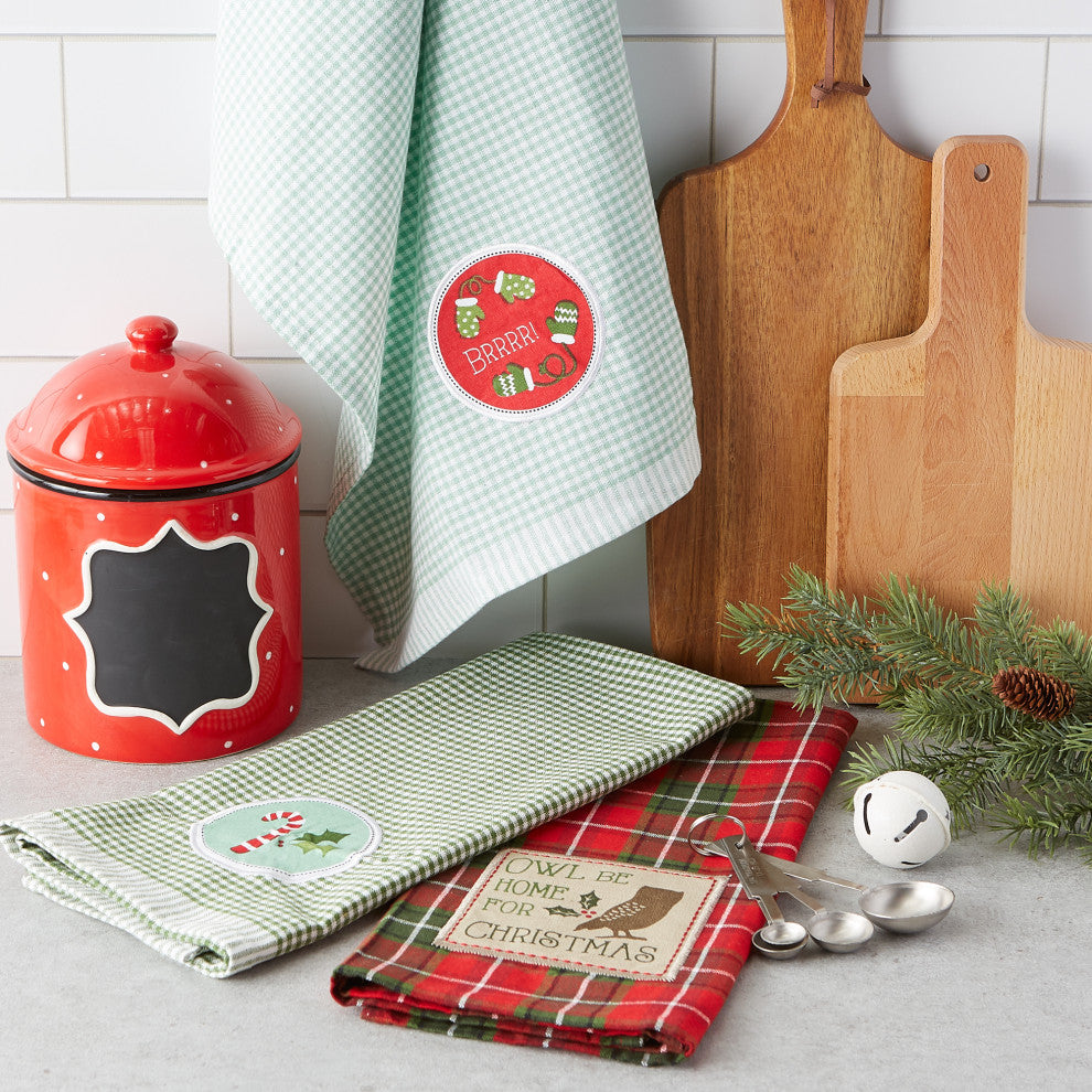 Owl Be Christmas Embroidered Dishtowel