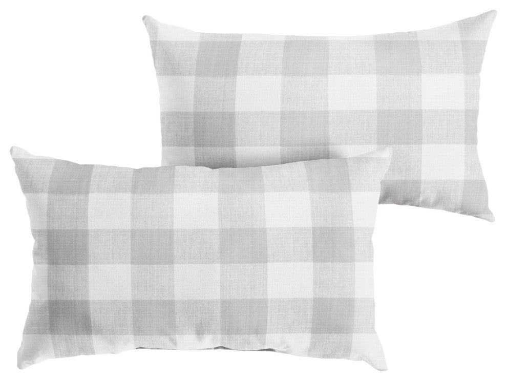 Gray Buffalo Plaid Outdoor Pillows, Set of 2, 14x24