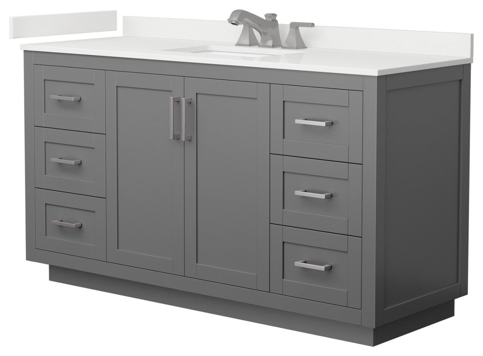 Miranda 60" Dark Gray Single Vanity, White Quartz Top, 3-Hole Under-mount Square Sink, Nickel Trim
