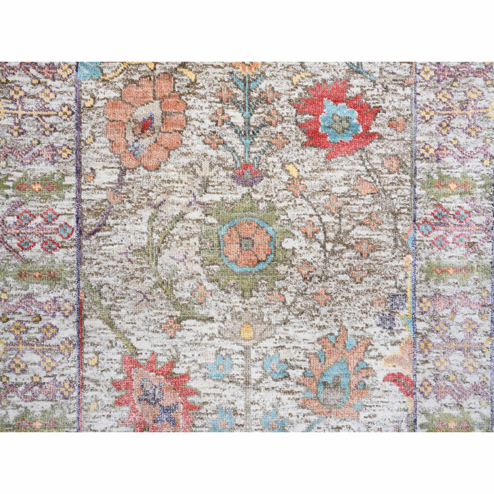 Beige, Silk With Textured Wool, Hand Knotted, Oriental, Mat, Rug, 2'2" x 3'1"