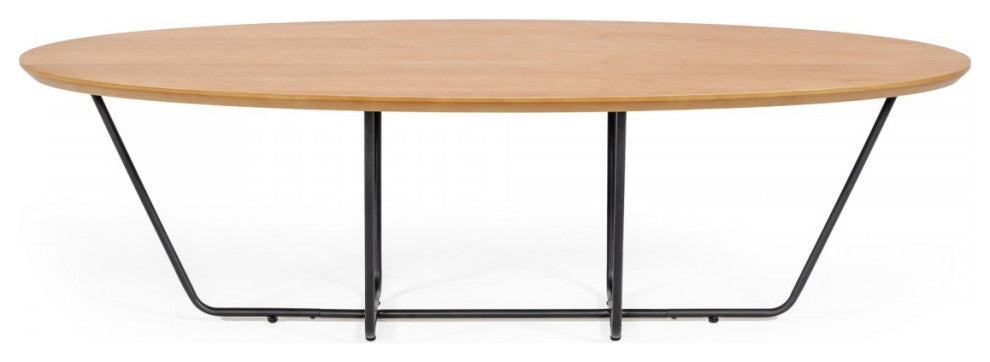 Industrial Large Oak and Black Powder Metal Coffee Table