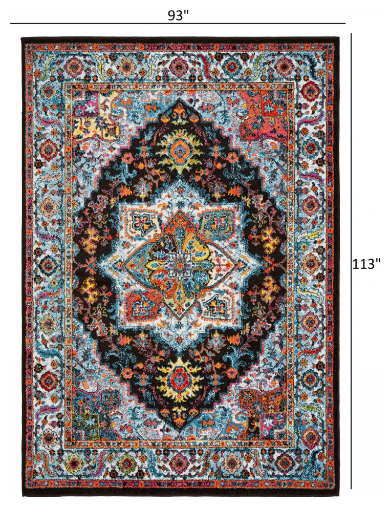 8" x 9" Black Decorative Medallion Area Rug