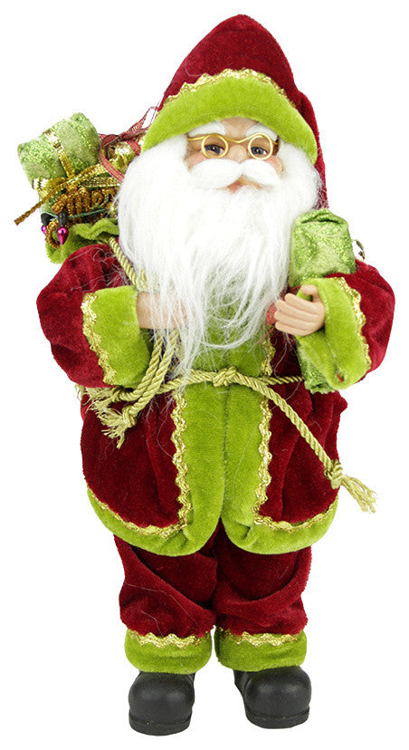 12" Standing Santa Holding a Gift Box and Bag