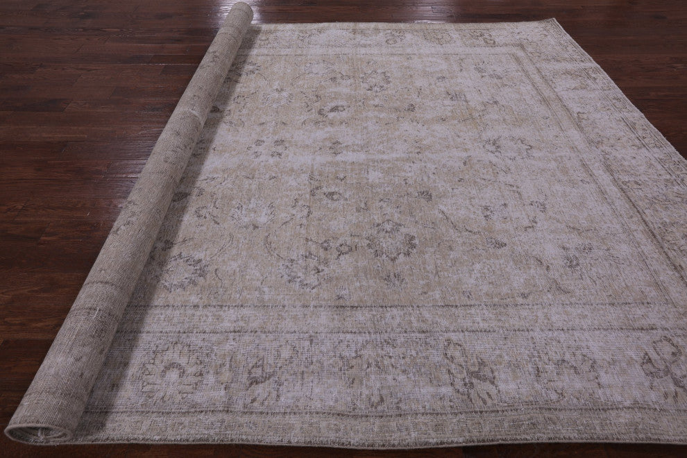 8' 9" X 12' 0" Persian Vintage White Wash Handmade Wool Rug Q4748