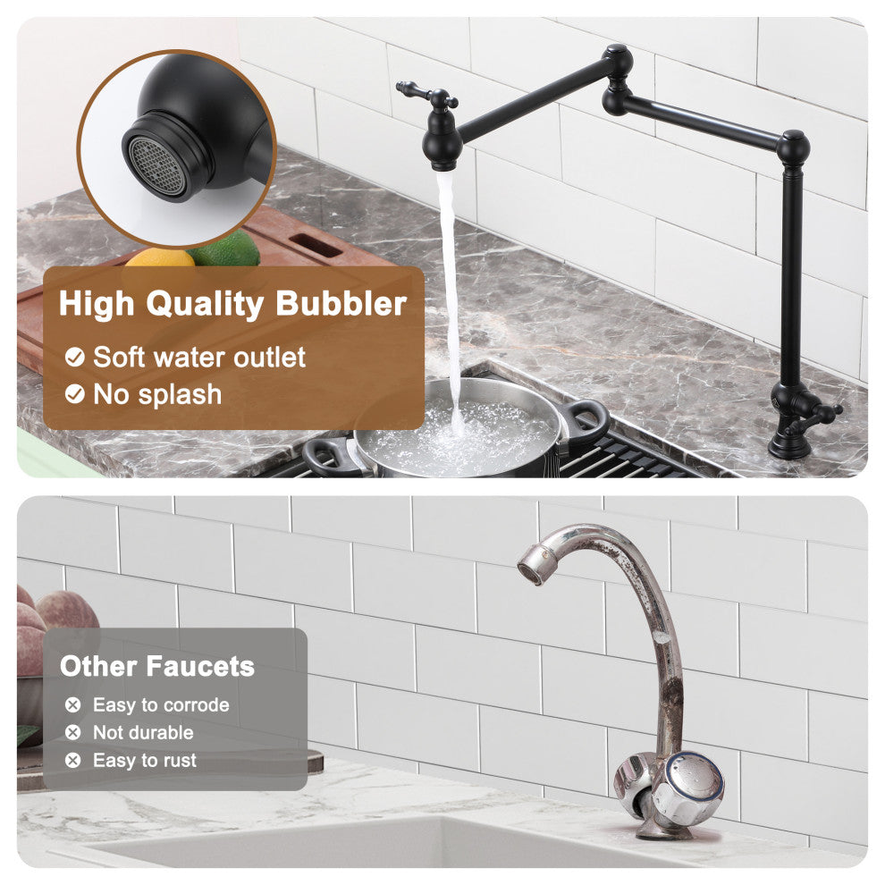 Deck-Mounted Double Handle Pot Filler Kitchen Faucet Stove Faucet, Matte Black