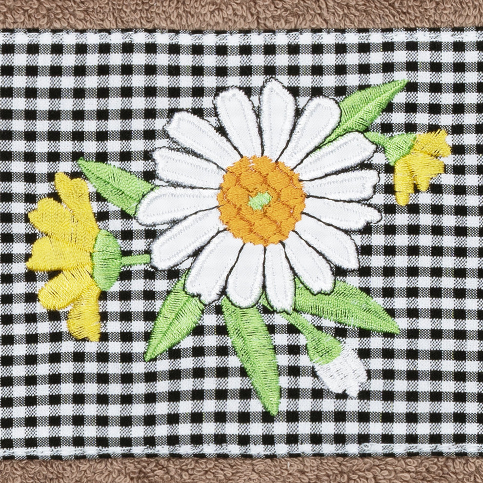 Linum Home Turkish Cotton Daisy 2-Piece Embellished Hand Towel Set, Latte