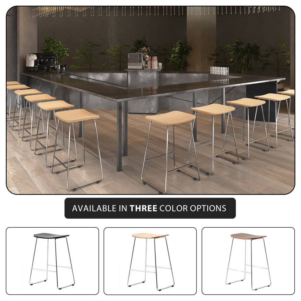 LeisureMod Melrose Modern Wood Counter Stool With Chrome Base, Natural