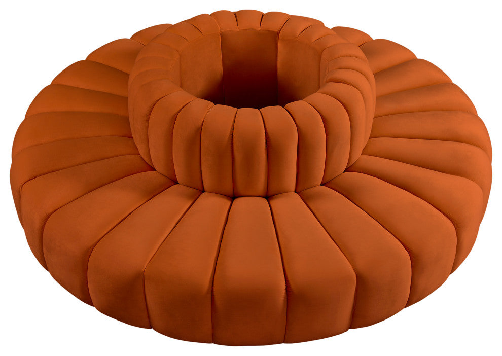 Arc Upholstered Outward Curved Modular Sectional, Cognac, 8-Piece: Reverse Corner (8), Velvet