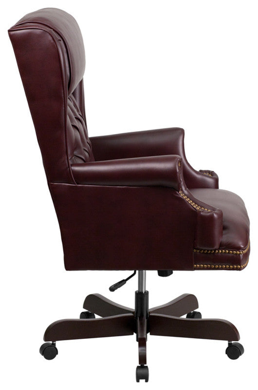 Durable High Back Tufted Leather Executive Ergonomic Office Chair , Red