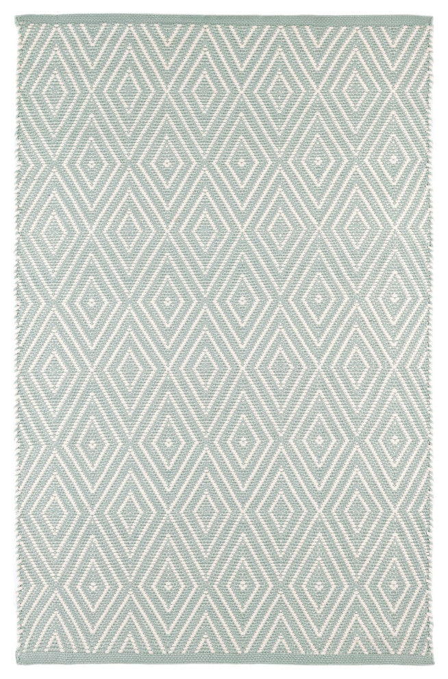 Dash & Albert Diamond Light Blue/Ivory Indoor/Outdoor Rug, Blue, 2'6" x 18'