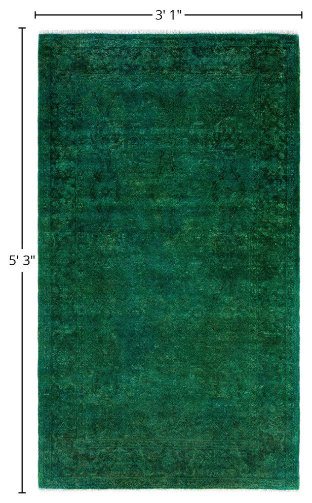Overdyed One-of-a-Kind Hand-Knotted Area Rug Green, 3' 1" x 5' 3"
