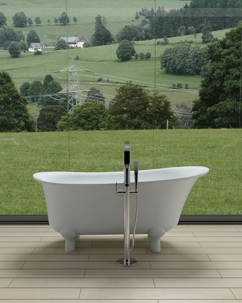 ADM Rounded Freestanding Bathtub, Glossy White, 63"