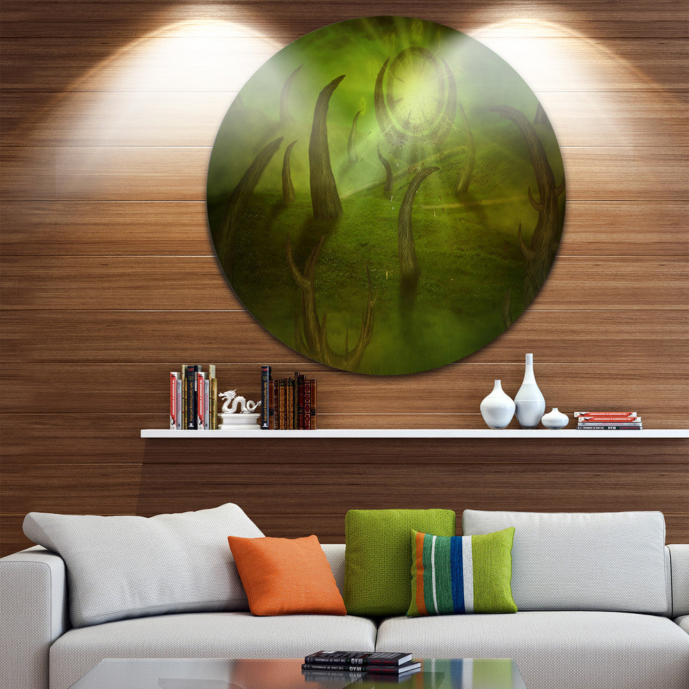 Green Time Travel, Abstract Digital Art Round Wall Art, 11"