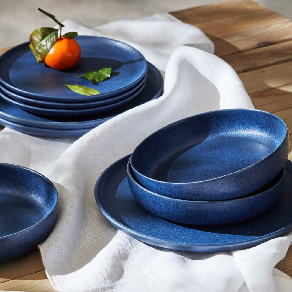 Porto by Stone Lain Macchio Stoneware Dinnerware Set, Blue Matte, 12-Piece
