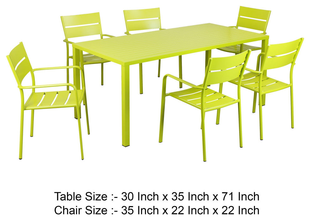Benzara BM287798 Outdoor Dining Table, Chairs Set, Green, Plank Seat and Backs