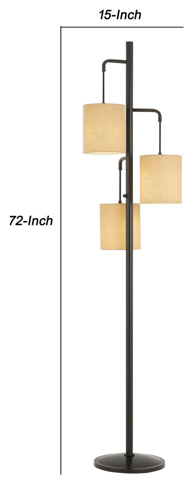 Benzara BM227286 3 Light Lantern Design Metal Floor Lamp, Black and Beige