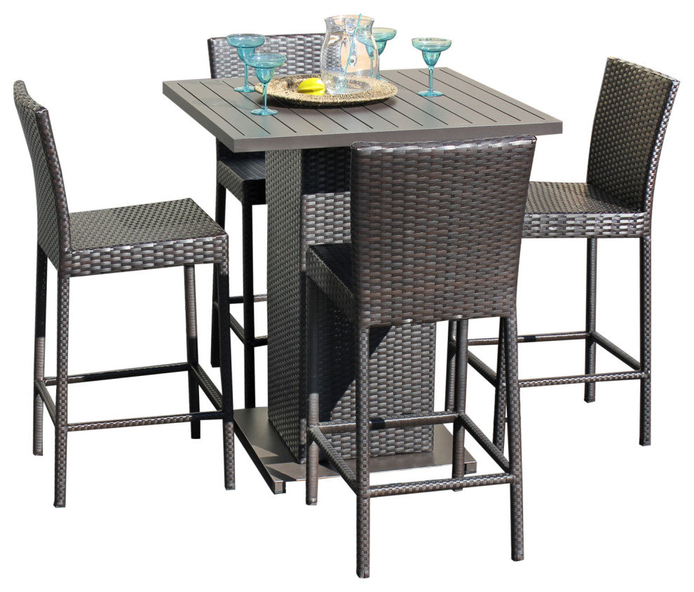 Belle Pub Table Set With Barstools 5 Piece Outdoor Wicker Patio Furniture