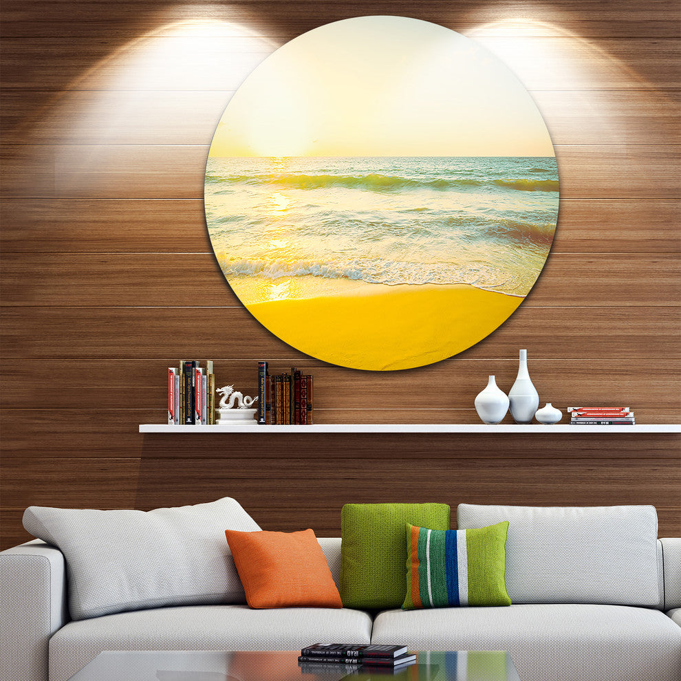 Calm And Colorful Sunset At Beach, Seascape Disc Metal Wall Art, 23"