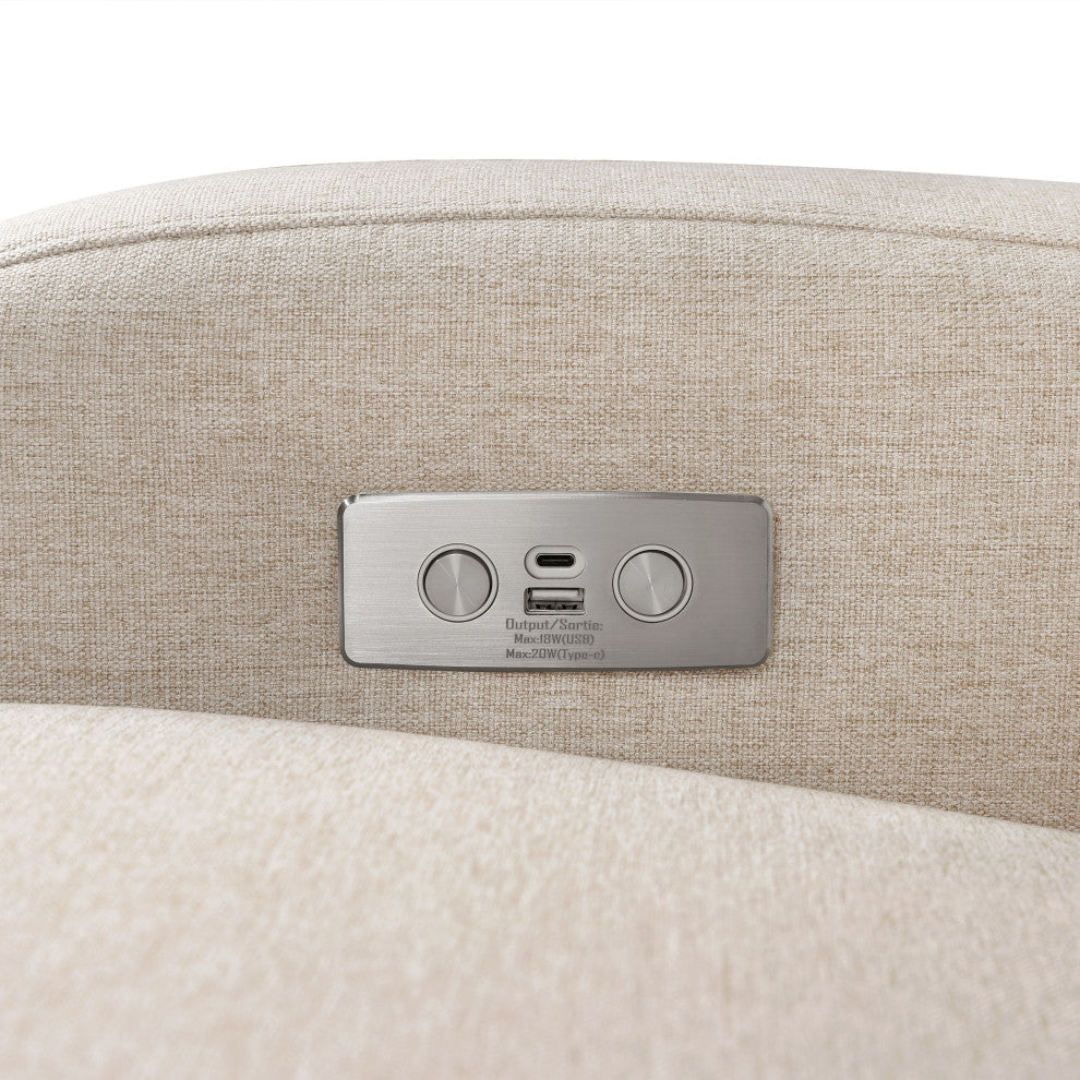 Nami Electronic Recliner and Swivel Glider Recliner, Boucle With USB port, Performance Beach Eco-Weave With Light Wood Base