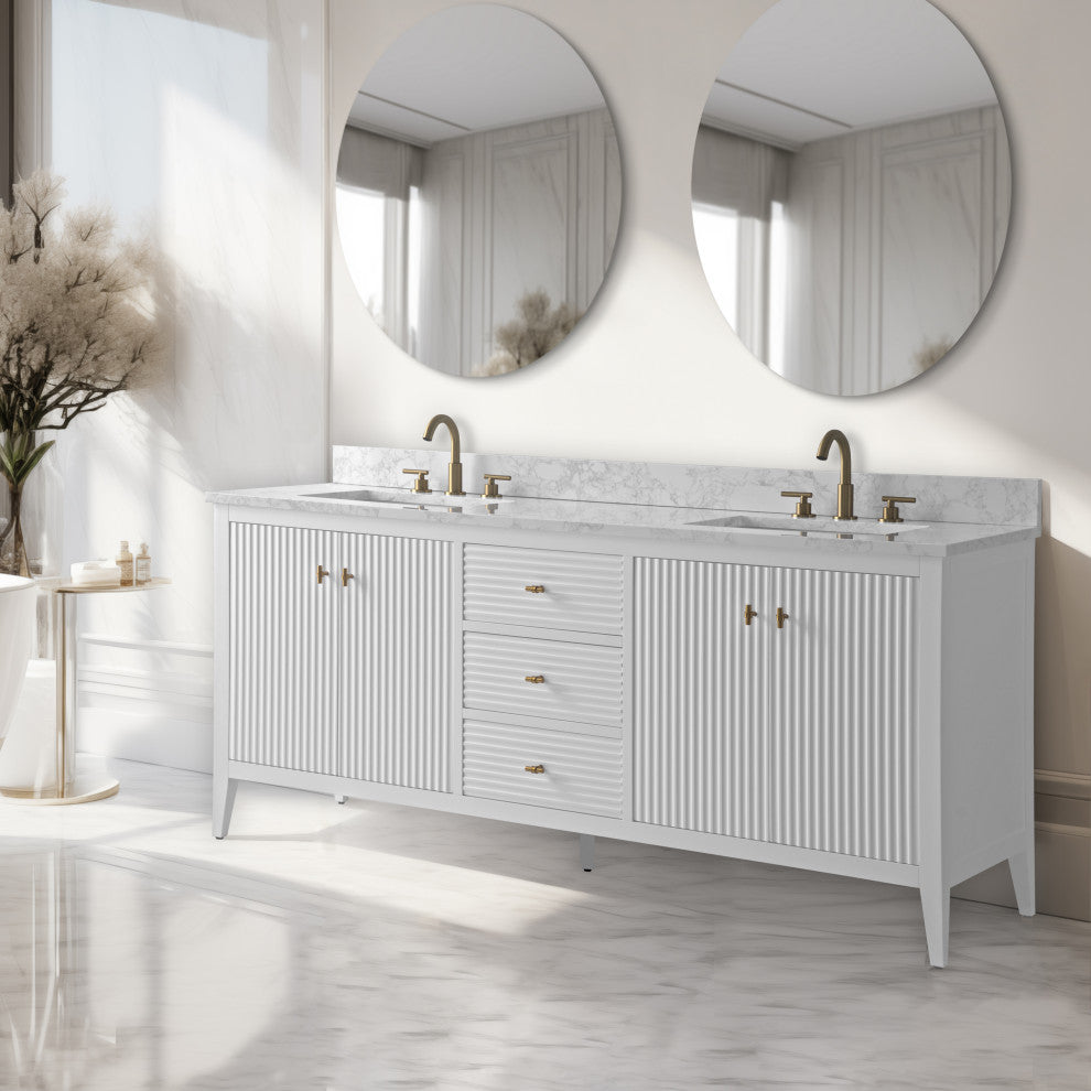 Vanity Art Freestanding Vanity, White, 72", Double Sink, Golden Brushed