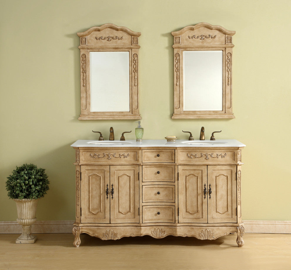 60" Double Bathroom Vanity, Vintage Mint