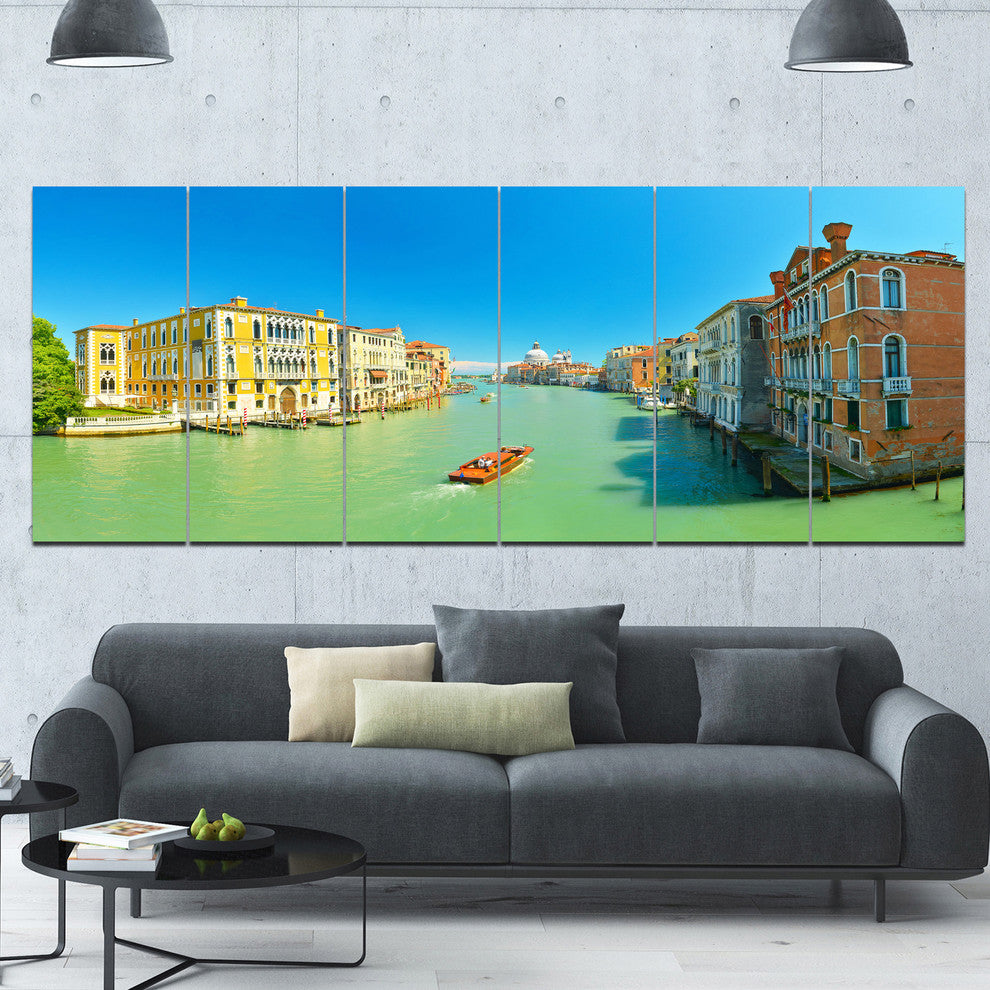 Green Grand Canal Venice, Landscape Canvas Art Print, 70"x28", 6 Panels