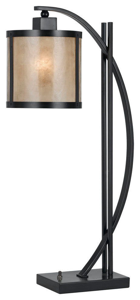 60W Mica Table Lamp, Iron Finish, White Mica Shade