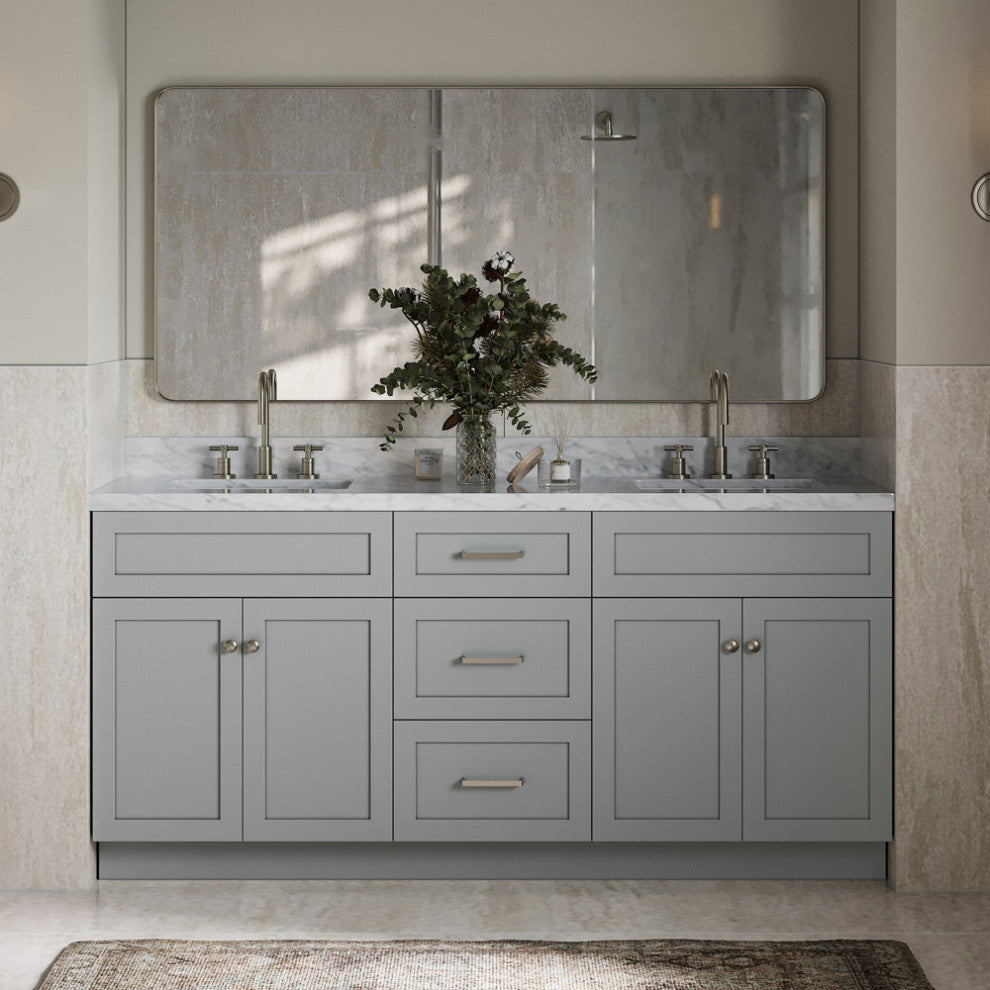 Ariel Hamlet 73" Rectangle Sinks Bath Vanity, 1.5" Carrara Marble