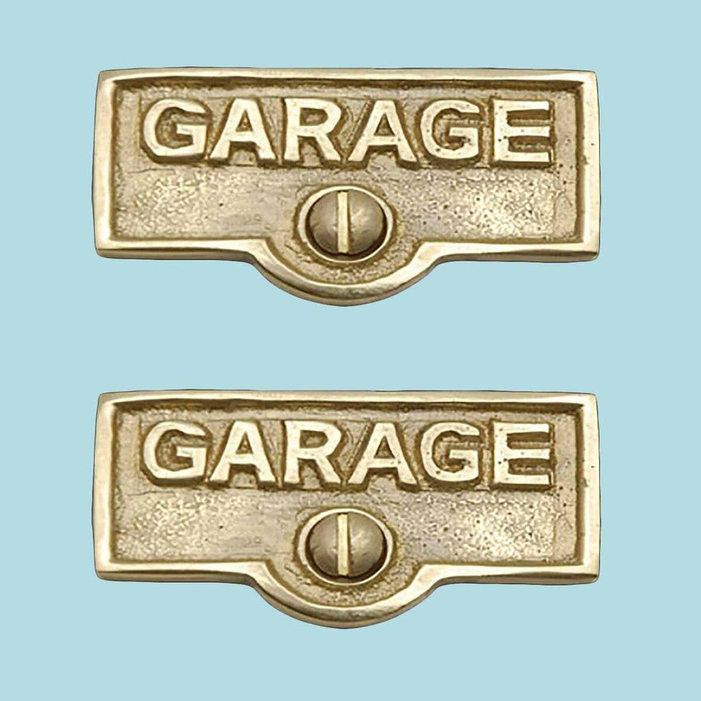2 Switch Plate Tags GARAGE Name Signs Labels Lacquered  Brass |