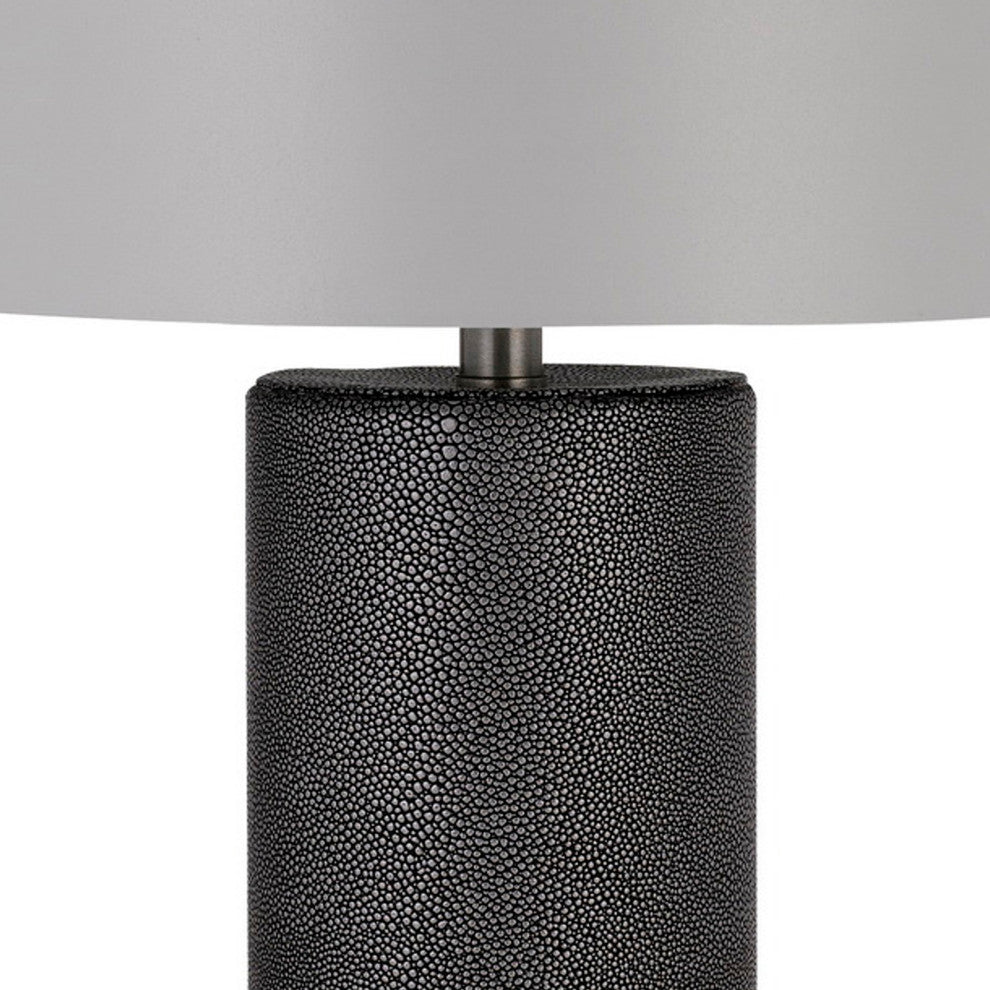 27 Inch Ceramic Table Lamp, Faux Leather Wrapped, Dimmer, Gray