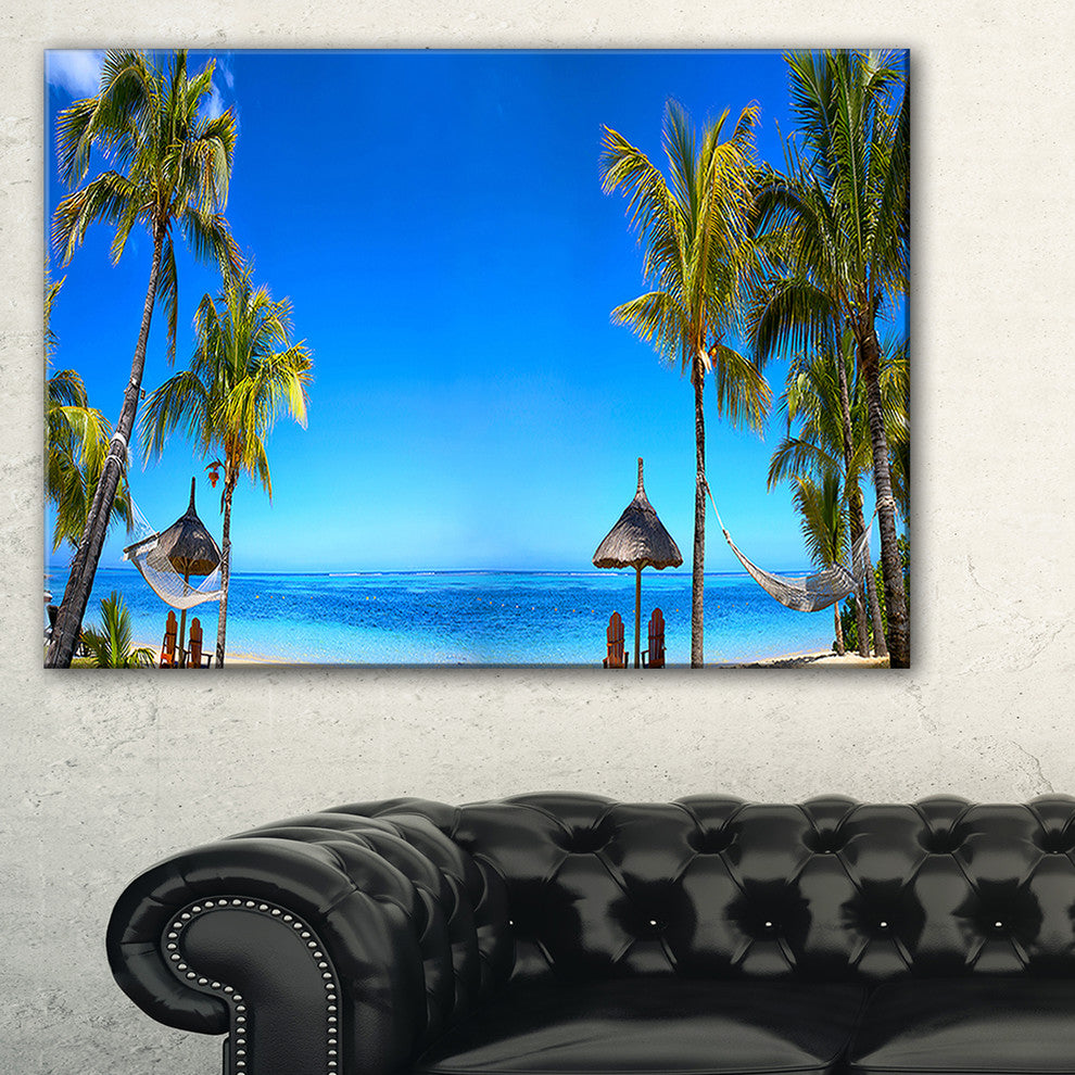 "Mauritius Beach With Chairs" Seashore Canvas Photo Print, 32"x16"