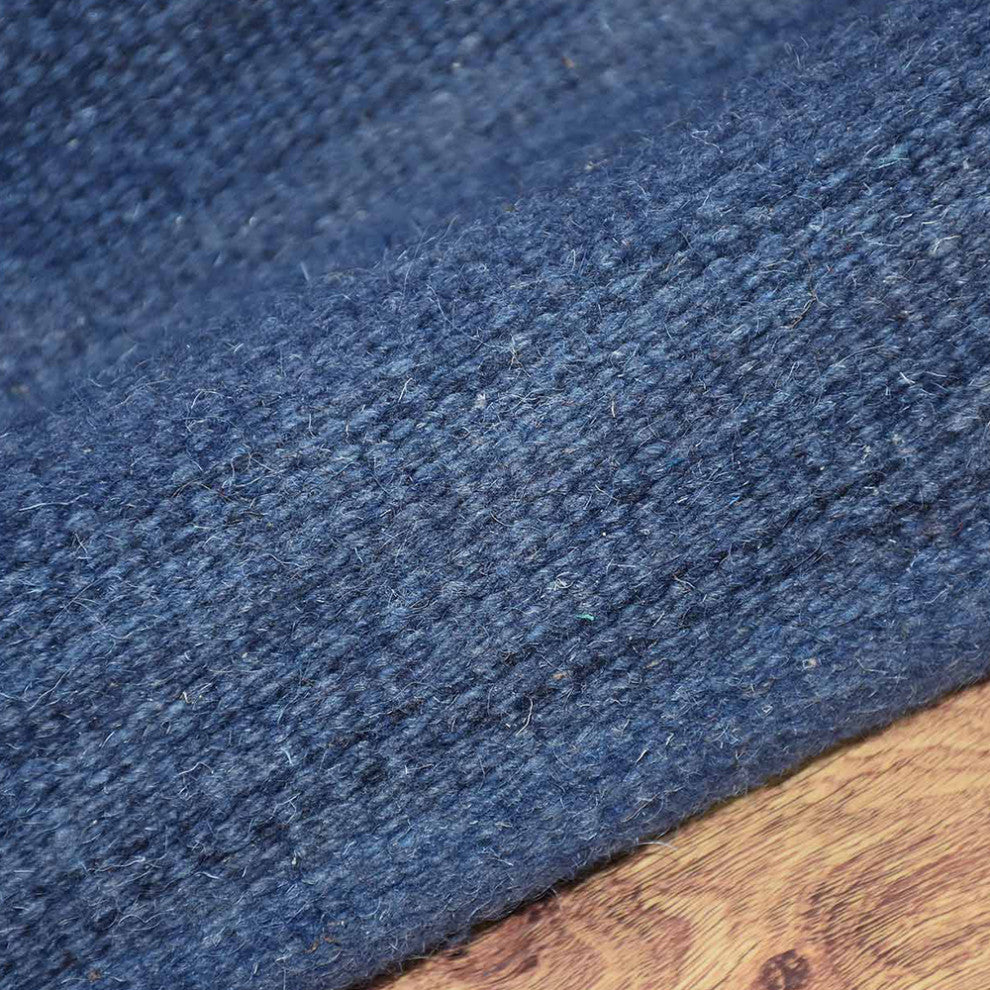 HAND WOVEN FLAT WEAVE KILIM WOOL ECO-FRIENDLY AREA RUGS, Rectangle, Blue, Solid, Blue, [Rectangle] 10'x13'