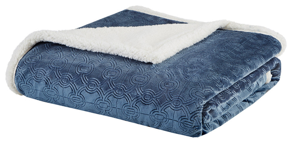 Madison Park Elma Oversized Textured Plush Throw 60x70", Blue
