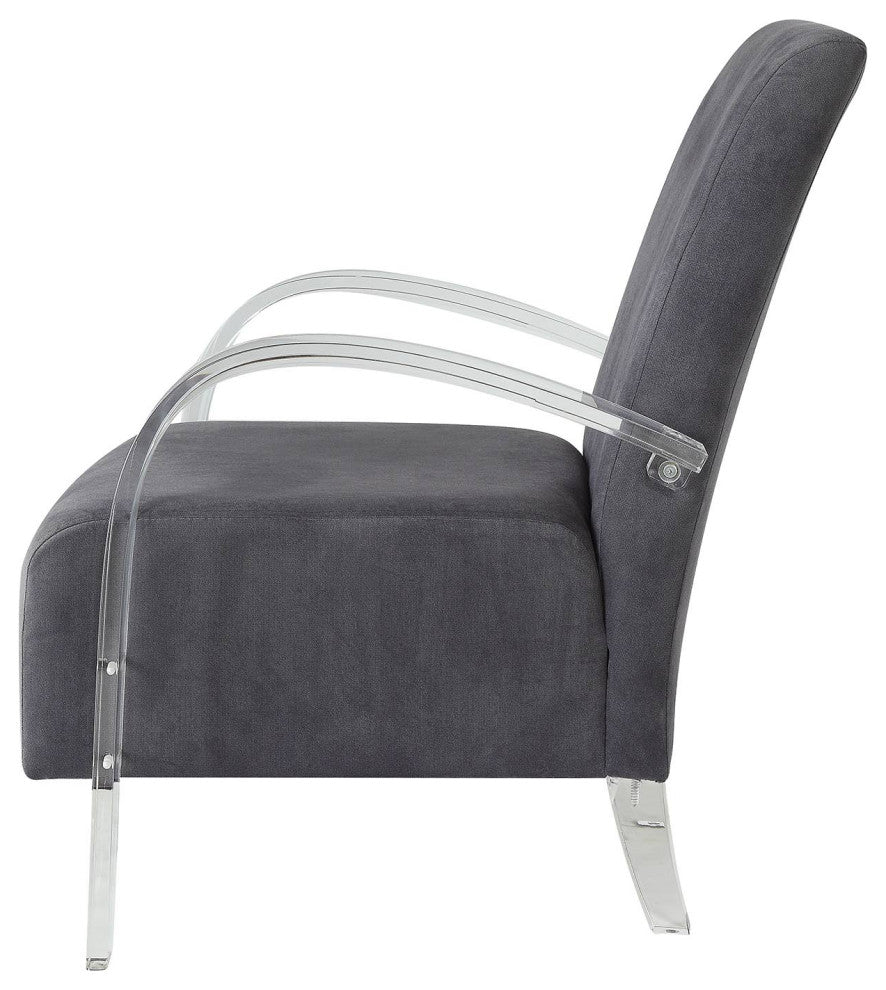 HomeRoots 30" X 31" X 36" Charcoal Clear Acrylic Upholstery Acrylic Accent Chair