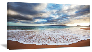 "Deep Seashore With Clouds And Waves" Seashore Canvas Wall Art, 32"x16"