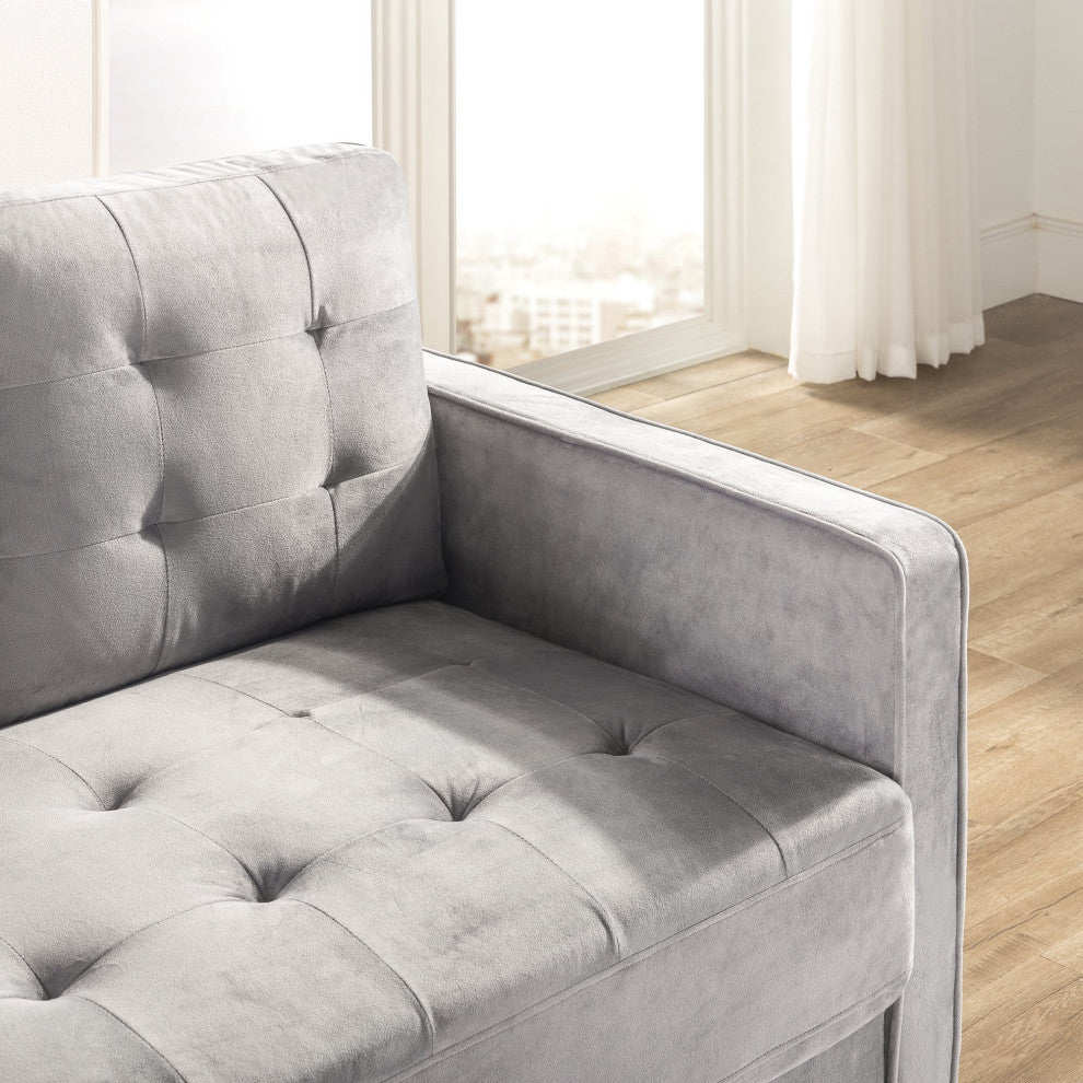 Comfortable Loveseat, Tapered Legs & Deep Tufted Seat With Track Arms, Gray