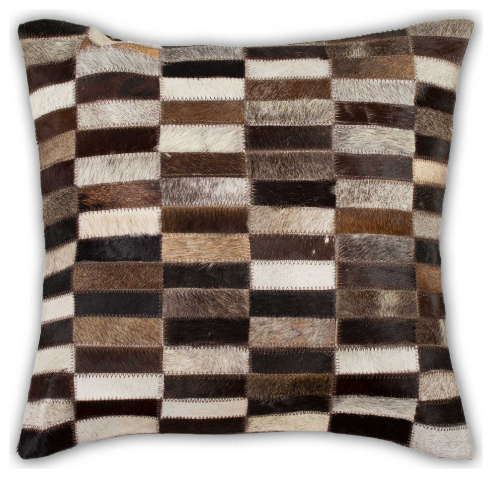 HomeRoots 18" x 18" x 5" Superb Tricolor Torino Kobe Cowhide Pillow