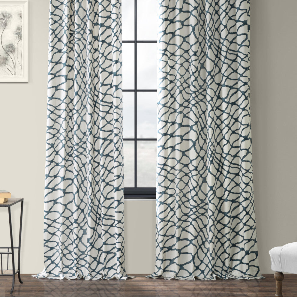 Ellis Printed Cotton Twill Curtain Single Panel, Ellis Blue, 50"x108"