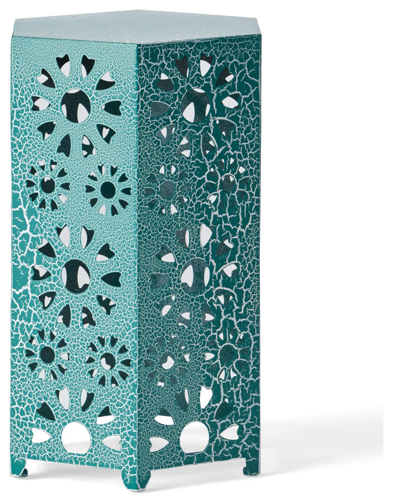 GDF Studio Elliot Outdoor 14" Sunburst Iron Side Table, Crackle Teal