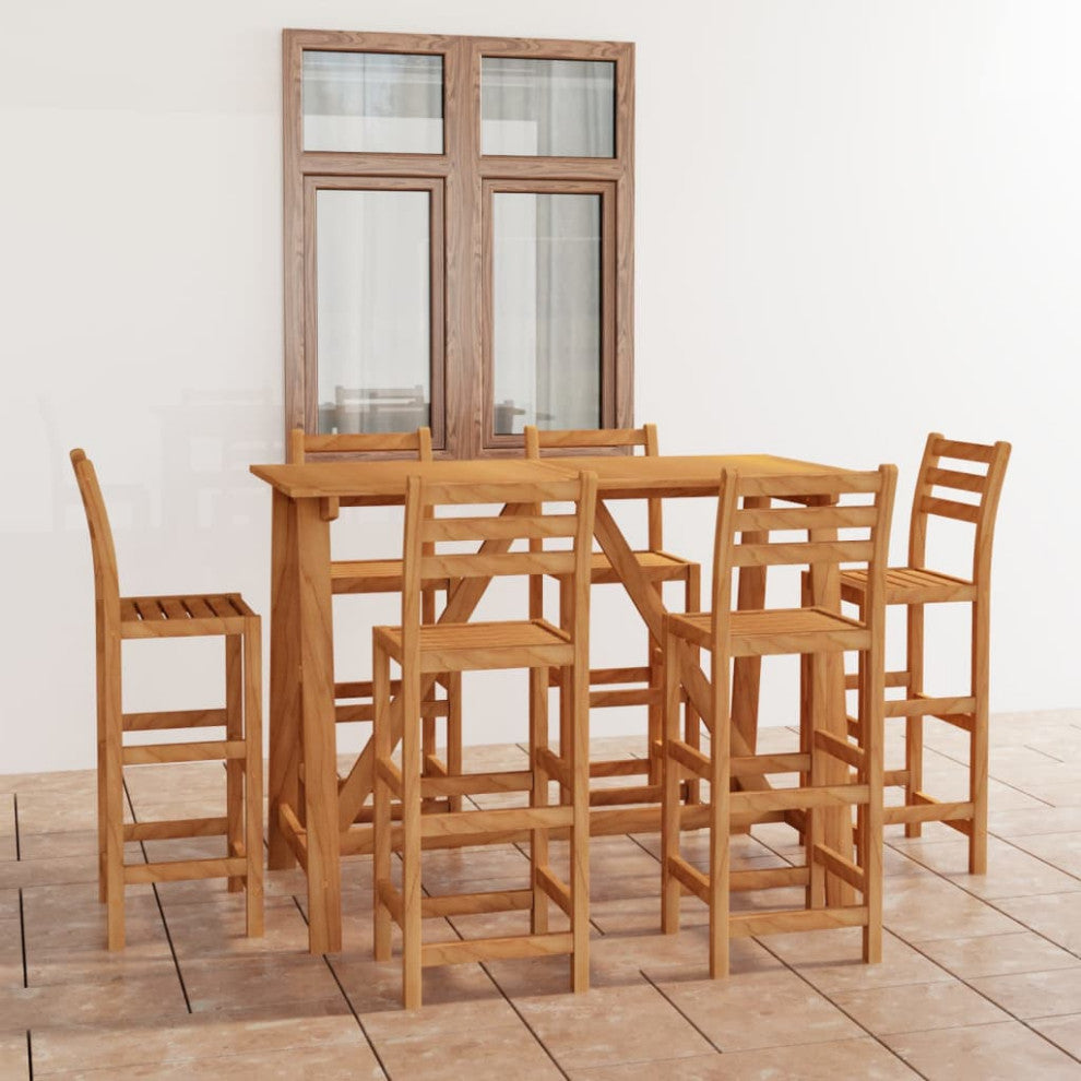 vidaXL Patio Bar Set Bistro Set Bar Stool Table 7 Piece Solid Wood Acacia