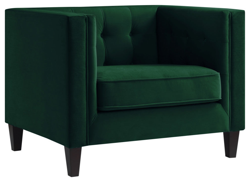 Branwen Velvet Button Tufted Square Tapered Leg Club Chair, Green