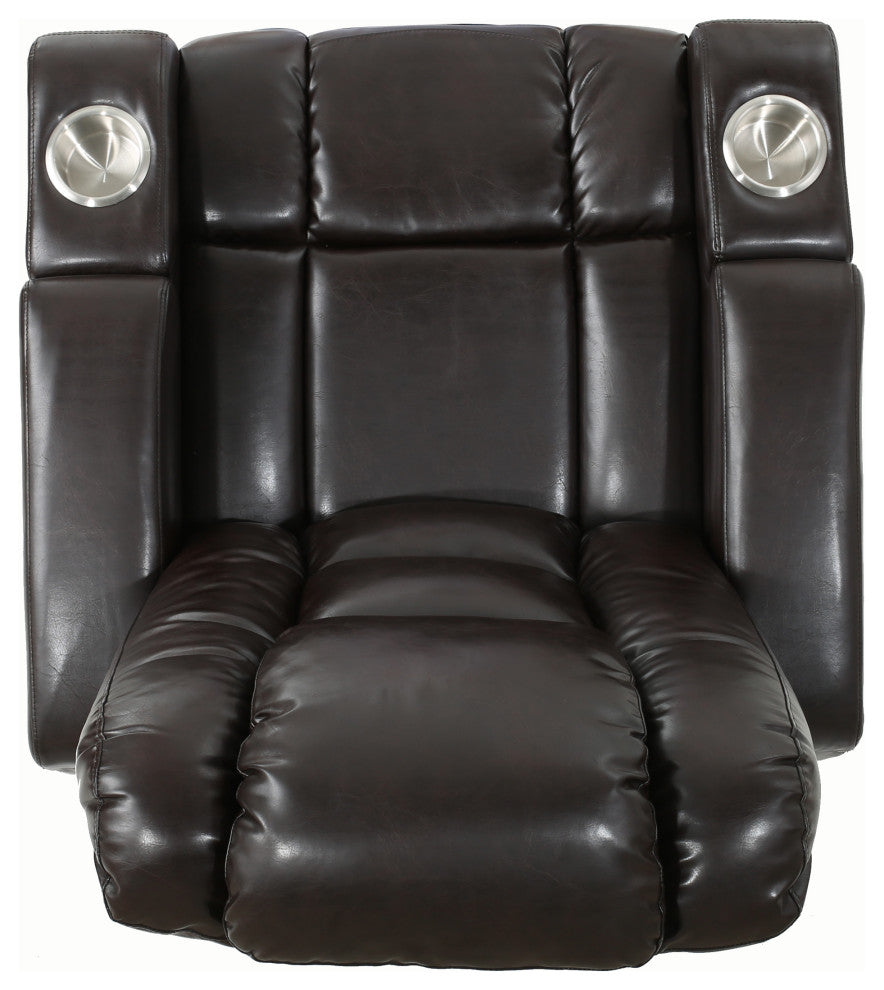 GDF Studio Everette  Brown Leather Power Recliner With Arm Storage and USB Cord
