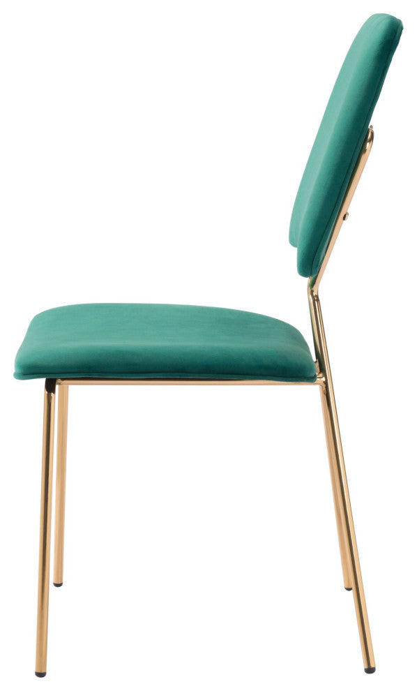 Dining Chair, Set of 2, Steel Metal, Fabric, Green, Gold, Kitchen Cafe Bistro