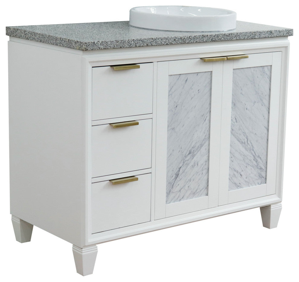 43" Single Vanity, White Finish With Gray Granite