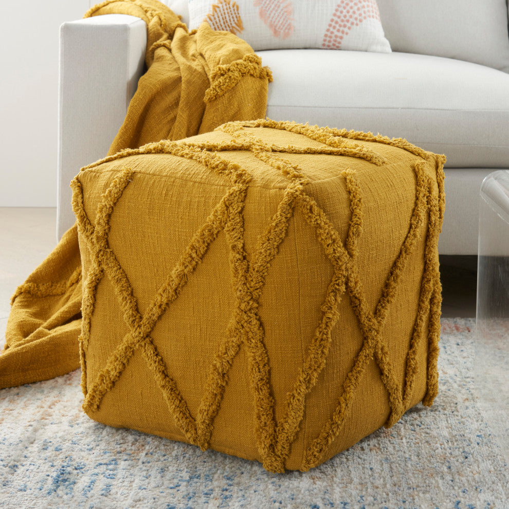 Mina Victory SH018 Pouf, Mustard, 16X16X16
